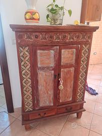 madia mobile  etnica vintage legno intarsiato