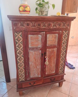 madia mobile  etnica vintage legno intarsiato