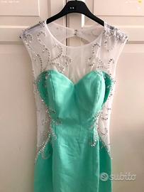 Vestito lungo verde Tiffany paillettes cerimonia