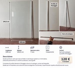 Parete doccia walk-in 100 cm - vetro 7 mm