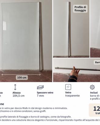 Parete doccia walk-in 100 cm - vetro 7 mm