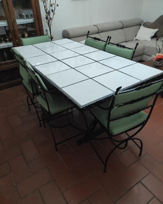 Tavolo in ferro con piano in ceramica piu 6 sedie