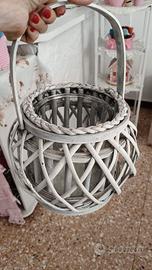 porta piante in vimini con vaso interno in vetro 