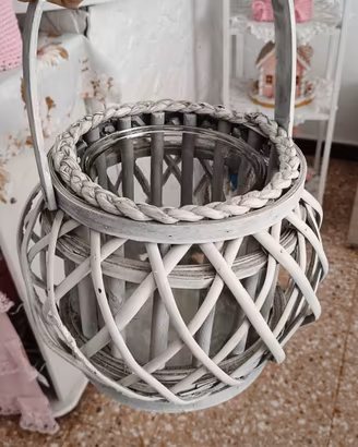 porta piante in vimini con vaso interno in vetro 
