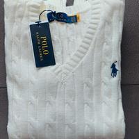 Pullover scollo a V,  taglia L, bianco 