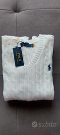 Pullover scollo a V,  taglia L, bianco 