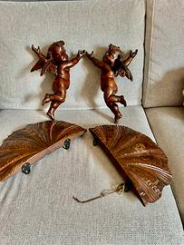 Coppia di mensole da parete con PUTTI alati