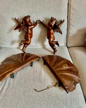 Coppia di mensole da parete con PUTTI alati