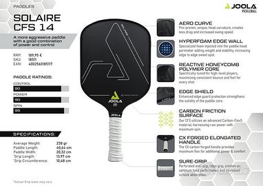 Pickleball - JOOLA Solaire + 2 Grip White Ridge
