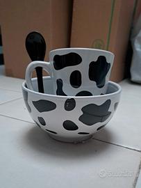 Set Colazione Stile Mucca – Tazza, Ciotola e Cucch