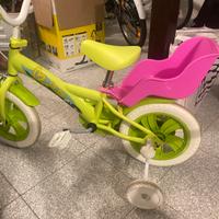 Bicicletta 3/4 anni verde con rotelle