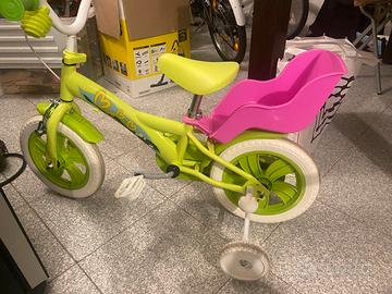 Bicicletta 3/4 anni verde con rotelle