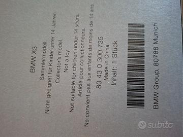 MODELLINO AUTOVETTURA X3 BMW