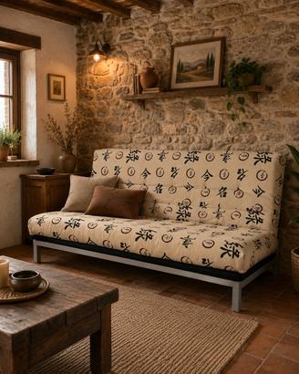 Divano letto color panna e nero