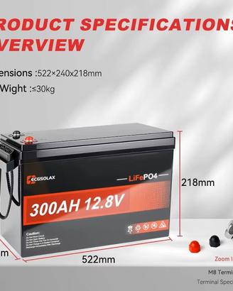 Batteria LiFePo4 ECGSOLAX 300AH 12.8V