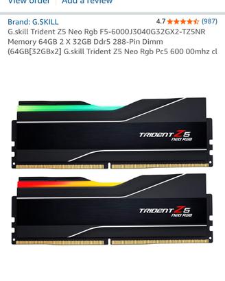 (Nuovo) RAM DDR5 64gb GSkill TridentZ 6000mhz cl30