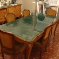 Tavolo vintage anni ‘50-‘60 in vetro e legno+sedie