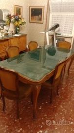 Tavolo vintage anni ‘50-‘60 in vetro e legno+sedie