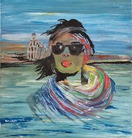Quadro Moderno Dipinto a Mano - Donna con Occhiali