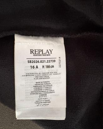 Felpa Replay girocollo nera con logo giallo fluo