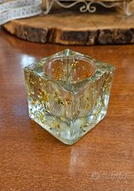 Portacandela A Forma Di Cubo In Vetro Decorato