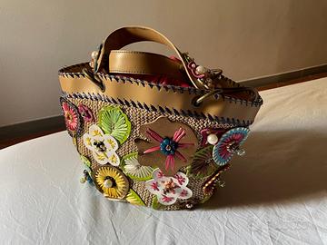 BORSA BRACCIALINI IN PAGLIA CON FIORI