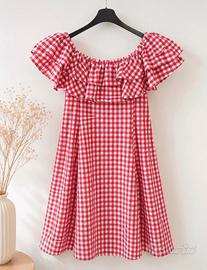 Vestito donna a quadretti vichy rosso e bianco con