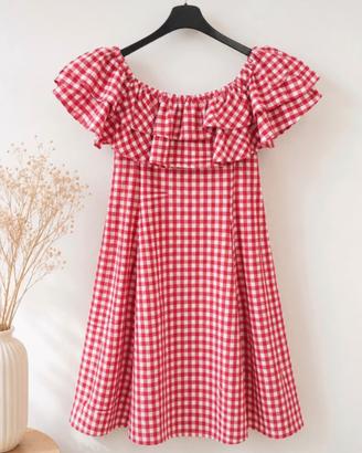 Vestito donna a quadretti vichy rosso e bianco con