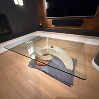 Tavolino da caffè di design in cristallo e marmo