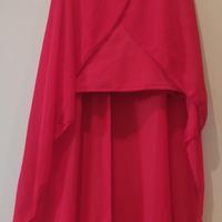 tubino rosso con coda lunga in chiffon tg M