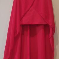 tubino rosso con coda lunga in chiffon tg M