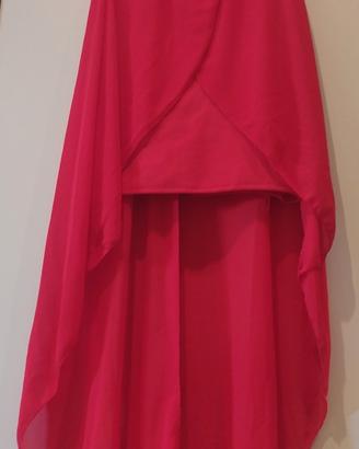 tubino rosso con coda lunga in chiffon tg M