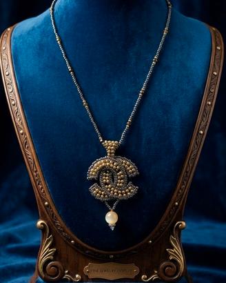 Collana Vintage Nera Medaglione pietra Agata