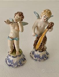 Coppia putti alati ceramica Bassano vintage
