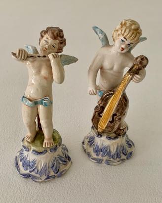 Coppia putti alati ceramica Bassano vintage