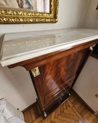 Secretaire a ribalta stile impero mogano e marmo