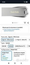 USB3.2 Sandisk UltraLuxe 128GB 400MB/s NUOVA