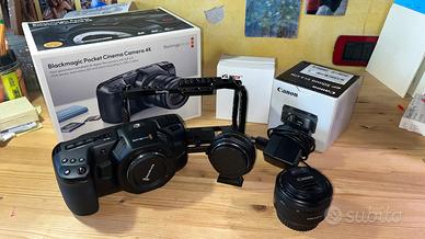 Blackmagic 4k + smallrig + viltrox + canon 50 mm