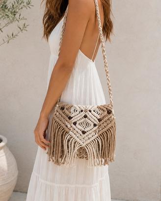 Borsa a tracolla boho macramè beige e tortora