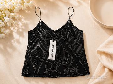 Top Donna Nero con Paillettes JE•NE – Taglia S