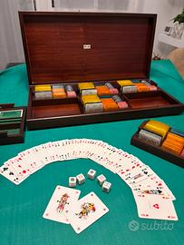 Cofanetto legno fiches carte francesi dadi