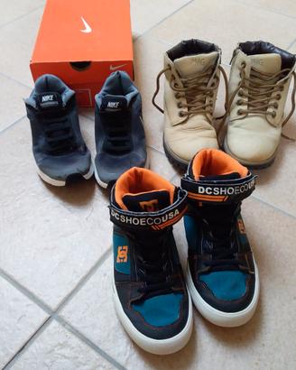 3 paia di scarpe n° 36 Nike,DC shoe,Primigi origin