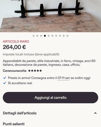 Appendiabiti stile industriale anni 60.