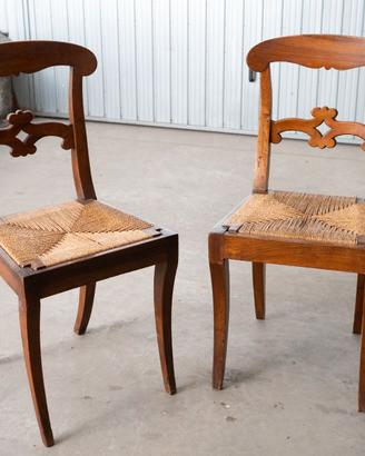 6 Sedie di metà 1800 in legno di noce, impagliate