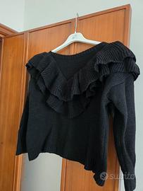 maglione corto nero con volant