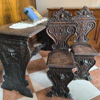 Coppia sedie e tavolino antiche neorinascimentali 