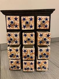 PORTAGIOIELLI- OGGETTI CON 12 CASSETTI, NUOVO