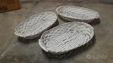 3x Cesto cestino vimini bianco matrimonio festa