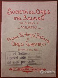VECCHIO LISTINO " SOCIETÀ DEL GRES" VENTENNIO 1935