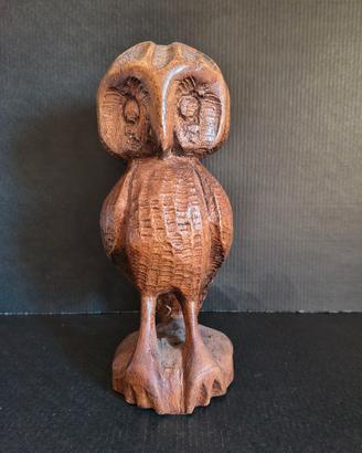 Scultura civetta in legno double face